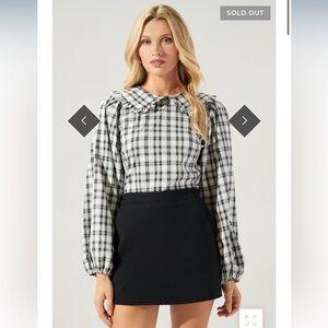 NWT SugarLips Plaid Balloon Sleeve Blouse